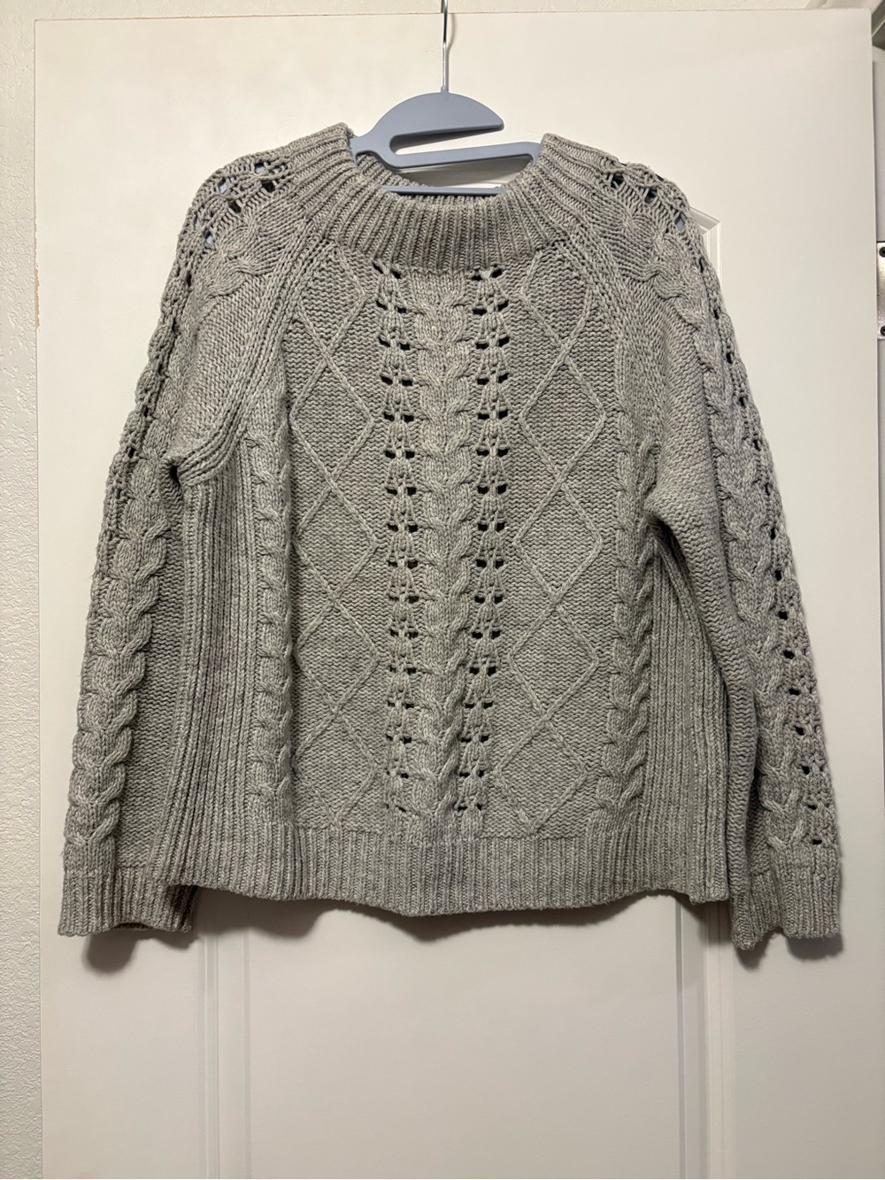 J. Crew Cable Knit Crewneck Sweater - Gray Sz L EUC